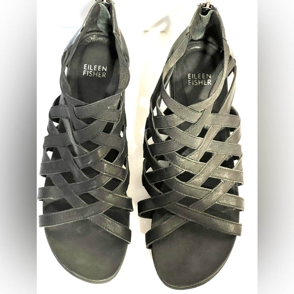 Eileen Fisher “Airy” Platform Black Strappy Sport Roman Gladiator Sandal Sz 9.5 - Picture 10 of 13